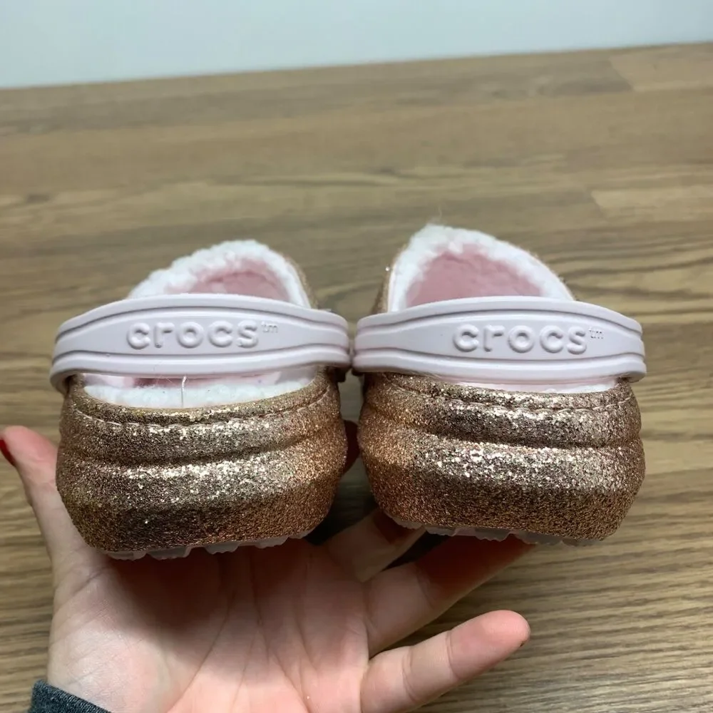 Crocs Lined Pink Glitter Girl's Clogs Size Junior‎ 4